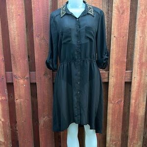 Lily Rose Black Long Sleeve Notched Collar Dress Size L
